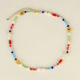 KELITCH Boho Pearls Necklaces Rainbow Choker Necklaces Women Miyuki Beaded Necklaces