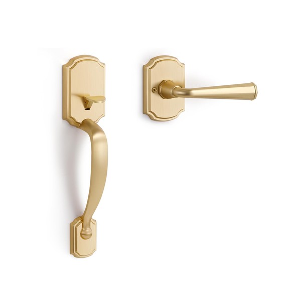 SORWDUERM 1 Pack Gold Front Door Handle Reversible Lever Entry