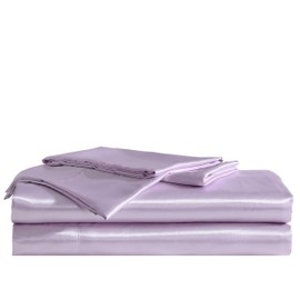 Betsey Johnson - Sheets, Luxurious Satin Bedding with Matching Pillowcases, Deep Pocket, Smooth & Silky Room Essentials (Solid Purple, Queen)