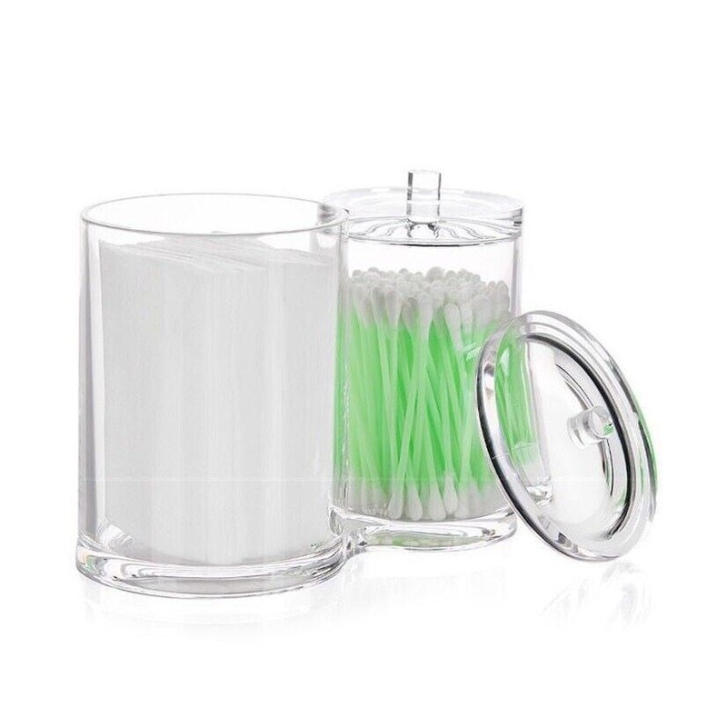 PreAsion Acrylic Round Cotton Pad Container Case Makeup Brush Holder