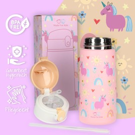 MadeForKids Kids Water Bottle with Straw for Girls and Boys - 480ml - Stainless Steel Water Bottle for School, Insulated, Leakproof, Cold Hot (Style: Unicorn)