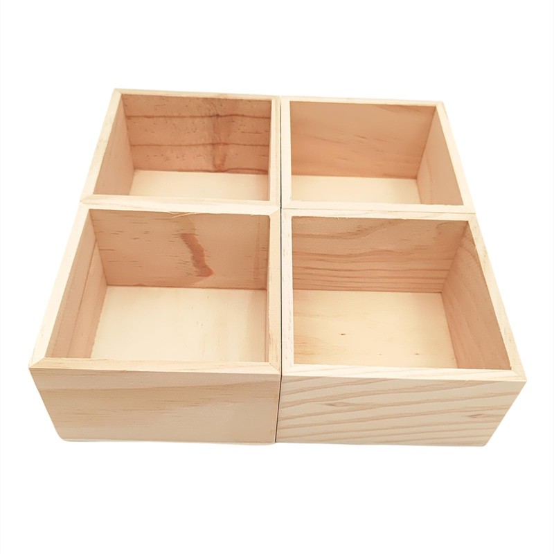 Anktily 4 Pieces Unfinished Wooden Boxes for Crafts, Small Square