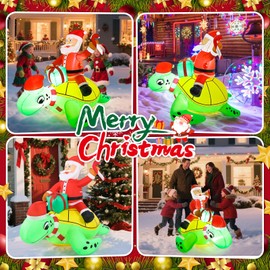 VIONMI Christmas Inflatable Outdoor Decoration 4ft Blow Up Santa Claus Ride on Sea Turtle Yard Inflatables Decorations Xmas Winter Blowups Decor with Led Lights for Outside Lawn Garden Holiday Party