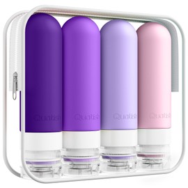 Quatish Travel Bottles for Toiletries, Original Patented Leak Proof Travel Size Containers, 3 oz Tsa Approved Silicone Shampoo and Conditioner Bottles, 4 Pack,，Purple