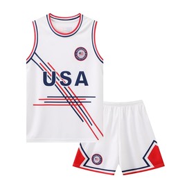 GEREISHIRE Youth Boys Basketball Jersey Kids Sports Tracksuit Sleeveless Tank Top and Mesh Shorts Set 12-13 Years US White L