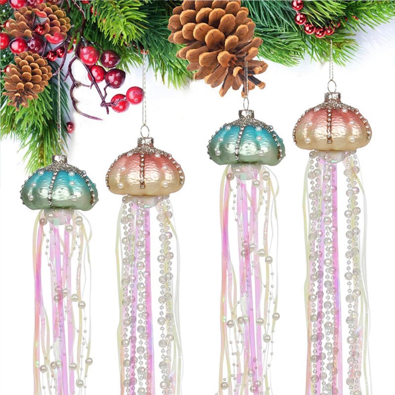 4PCS Glass Pearl Jellyfish Pendant Xmas Tree Hanging Ornaments for