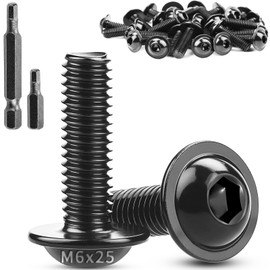 TXXATX Pack of 30 Rounded Head Screws with Flange M6 x 25 mm Screws M6 Flat Head Screws ISO7380-2 Stainless Steel A2 V2A Black Rounded Head Hexagon Socket with H4 Screwdriver Bits for Table Legs