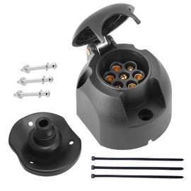 DARKGUARD 7pin Trailer Socket 12v,1Piece 7pin Female Trailer Connector W/Waterproof Seal,7pin Trailer Adapter,ISO1724,7pin Towing Socket,Caravan Car Towing Socket for Van Camion RV Towbar (DG76S-1)
