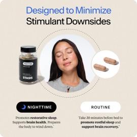Stasis Nighttime - Calm and Sleep Capsules to Pair with Stimulant - Skullcap, Magnolia Bark, Magnesium for Sleep, and Astaxanthin Supplements for Relaxation and Mood Support - 25 Servings