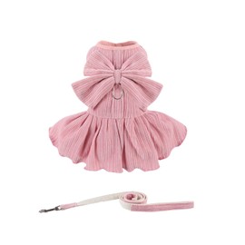 Dog Striped Dress,Pet Girl Bow Costume with Ring and Harness Leash,Dog Wedding Birthday Party Dress(Pink,X-Large)
