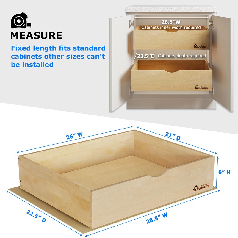 WelFurGeer Soft Close Pull Out Drawers for Kitchen Cabinets, 26"