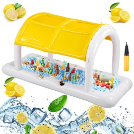 SiliFine Giant Floating Yellow Cabana Drink Station Inflatable Pool Bar with Cup Holder Summer Pool Float with Canopy Sunshade Inflatable Serving Bar Food & Drinks Cooler for Party