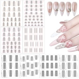 JERCLITY 8 Pieces French Tip Stencil French Tip Stickers Guide Hollow Grid Pattern Nail Stencils for Nails