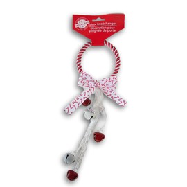 Christmas Holiday Themed Doorknob Door Hanger with Jingle Bells (Red & White)