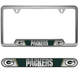 FANMATS 61953 Green Bay Packers Embossed License Plate Frame, Stainless Steel Frame with Stamped Aluminum Team Logo Inserts, 6.25in x 12.25in