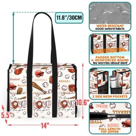 84hoods Large Tote Bag for Women. Baseball Gift for Players, Lovers and Fans. Waterproof Shoulder Bag with Multiple Convenient Pockets and Zipper. Love of the Game.