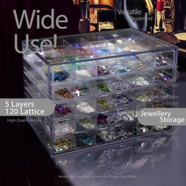 Guolich 5 Tier 120Lattice nail Organizers and Storage Clear Acrylic Nail Jewellery Accessories Storage Case Holder Shelves Display Mesa Para Manicura Profesional Nail Table