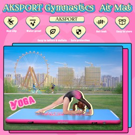 AKSPORT Air Tumbling Mat 10ft/13ft/16ft/20ft Gymnastics Air Mat Tumble Track for Home Use/Training/Cheerleading/Yoga/Water with Pump