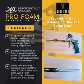 Vega Bond Ergonomically Designed Pro-Foam Applicator Gun for Spray Foam with PTFE Non-Stick Coated Basket can Rotate up to 360° at a 30° Angle. Works with All Brands. (Foam Gun)