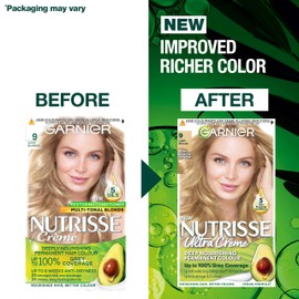 Garnier Nutrisse Permanent Hair Dye, Natural-looking, hair colour result, For All Hair Types, 9 Light Blonde