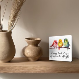 Every Little Things Is Gonna Be Alright Wooden Sign, Farmhouse Wooden Sign for Desk Shelf Tabletop Home, 6x6x0.6 Inches