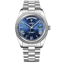 CADISEN Men Automatic Mechanical Watch Business Waterproof MIYOTA 8285 Movement Mens Wristwatch (Blue)