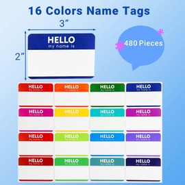 Zacool 480 Pcs Name Tag Stickers (3"x 2") Identification Badges,Peel and Stickers"Hello My Name is" Name Tags Stickers Colorful Name Badge for Themed Party Family Home School Office Conferences