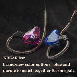 Yinyoo KBEAR KS2 in Ear Monitors Earphones, HiFi 1BA 1DD Hybrid Stereo Sound Headphones, KB KS2 Noise Cancelling Over-Ear Headset, Lightweight Earphones for Running Walking Sport (With mic, Blue)