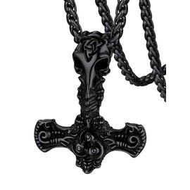 Mjolnir Pendant Necklace for Men, Viking Thor Hammer Jewelry Necklaces Celtic Knot Raven Design