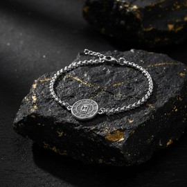 PELOVNY Black Memento Mori Bracelet 925 Sterling Silver Skull Bracelet Carpe Diem Anklet Stoic Skull Jewelry Stoicism Gifts for Men Women Unisex_9 to 11 Inch