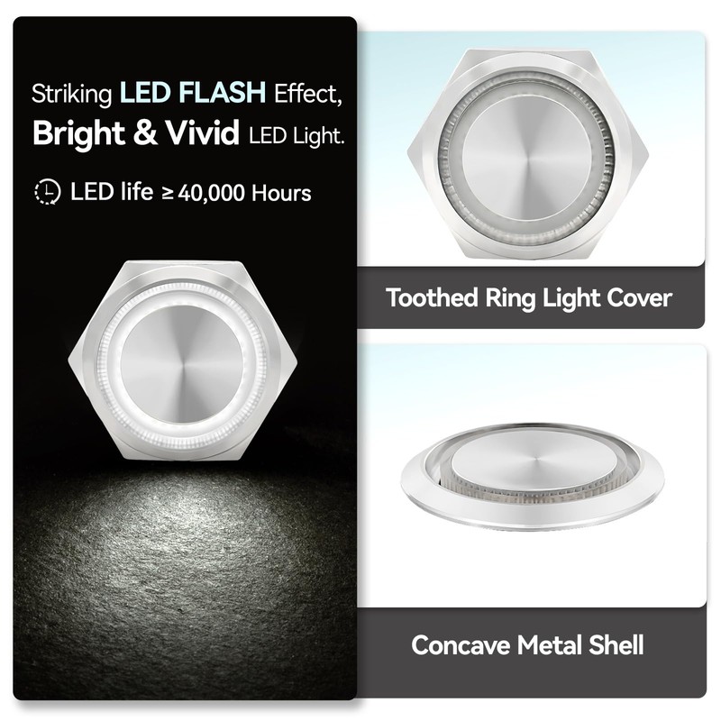 UL Listed 15Amp 19mm Latching Push Button Switch 110V-120V Waterproof