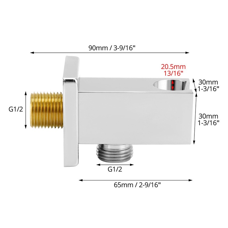 QWORK® Chrome hose connection with hand shower holder, brass G1/2
