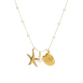 ALRNBY Charm Necklace for Women Chunky Gold Paperclip Chain Choker Heart Necklace Stackable Seashell Starfish Pendant Trendy Hypoallergenic Jewelry Gift