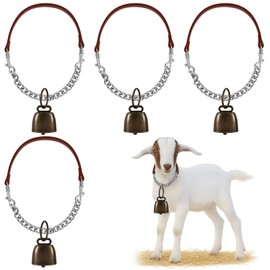 Misdary 4 Pack Goat Collars with Bells, Adjustable Iron Goat Chain Halter 14''-24'' Long for Sheep Horse Dog Cow Calf Farm Animal Supplies Accessories Animal Lovers Gift (Brown)