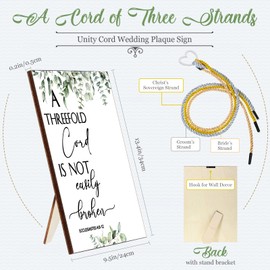 A Threefold Cord Wedding Sign Wedding Unity Sign Strand of Three Cords Decorative Wooden Plaque Tie the Knot Ceremony and Cord of Three Strands Wedding Knot Decor, 13.4 x 9.5 In (Leaves Style)