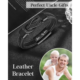YELUWA Uncle Gifts from Niece Nephew Bracelet Engraved Love My Uncle Leather Bracelet Presents for Christmas Birthday Gifts 21.5cm