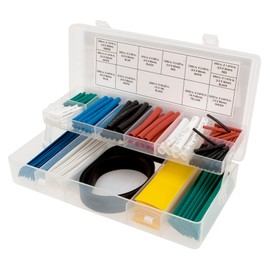 Performance Tool W540 Heat Shrink Tubing Assortment with 2:1 Shrink Ratio, Multiple Diameters and Lengths, Two-Tier Folding Case for Easy Storage