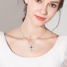 Sterling Silver Cross Necklace, Birthstone Necklace for Women, Cubic Zirconia Crosses Pendant Necklaces, Trendy Womens Wife Mom Daughter CZ Jewelry Gifts for Confirmation Baptism Morhers Day Birthday