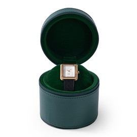Papten PU Leather Watch Case Watch Box Organiser for Men Travel Box Portable Watch Box Round Watch Box Portable Watch Roll Display Case (Green)
