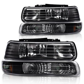 G-PLUS LED DRL Headlights Compatible with 1999-2002 Chevy Silverado/Fit Silverado 1500HD 2500HD 2001-2002/Fit Tahoe Suburban 1500 2500 00-06, Bumper Headlamp,Clear lens Black Housing Clear Reflector