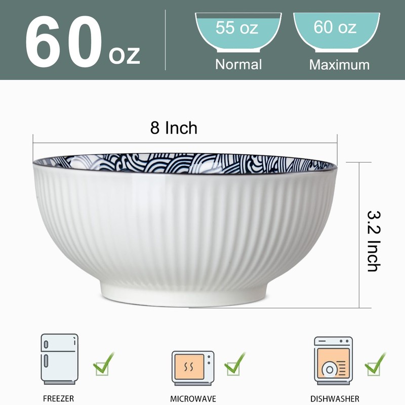 Zscera 60 oz Large Soup Bowls, 8 Inch Large Pho