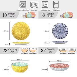 Selamica Ceramic 16-Pieces Dinnerware Sets, Ceramic Dishes Set for 4, Kitchen Plates and Bowls Sets, Dinner Plates Set for Salad Dessert, Cereal Bowls, Soup Plate Pasta Bowl(Assorted Colors) B