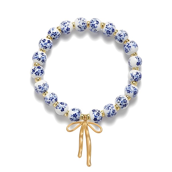 Naturepernulo Beads Bow Charm Bracelets for Women Qinghua Porcelain Beaded