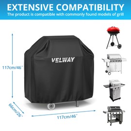 Velway Barbecue Cover Gas Grill Cover Rainproof BBQ Cover Protective Cover Dustproof Grill Tarpaulin Grill Protection (117 x 66 x 117 cm) – Black