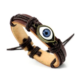 Punk Ethnic Layered Leather Evil Eye Bead Cuff Bracelet Adjustable Braided Woven Hamsa Hand Wrap Elephant Owl Animal Wristband for Women Men Handmde Good Luck Protection Amulet Jewelry-5 brown-1