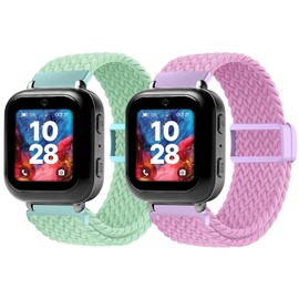 SimpleThings Braided Bands Compatible with Bark Watch, 2Pack Solo Loop Stretchy Watch Bands with Adjustable Easy Buckle for Kids Boys Girls