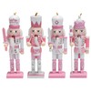 Falafoty 4 Pcs Pink Christmas Nutcrackers Wooden Nutcracker Soldier Figures