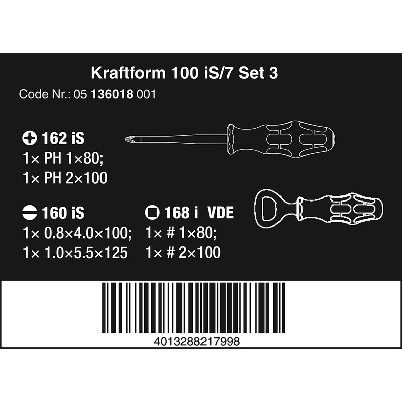 Wera Kraftform 100 iS/7 Screwdriver Set, 3 VDE, 7-Piece Set,