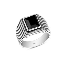 LeCalla Men's Black Onyx Rings in 925 Sterling Silver | Vintage Silver Ring for Men | Signet Ring Gift for Men | Ring Size - 9 No.