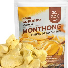 NESAR FOOD Premium Freeze Dried Durian 100%, Freeze dried fruit, Real Fruit Snack, Natural 100 G, no sugar added. Natural freeze dried fruit, Crunchy fruits and delicious (3.5 oz Pack of 1)